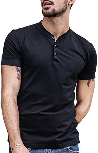 Henley Shirts for Men Slim Fit Short Sleeve Basic Cotton Casual T-Shirts