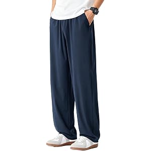 Vynkorin Mens Summer Casual Pants Cooling Touch Mens Lounge Pants Lightweight Breathable Wide Leg Sweatpants with Zip Pocket