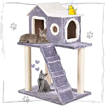 Tangkula Igloo Cat Tree, Pet Tower Kitty Condo, Lovely Pet Furniture with Scratching Posts and Ladder, Pet Play Toy House, Activity Centre Cat Tree - for Kittens, Cats and Pets (36'')