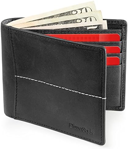 Dimostyle Slim Bifold Wallet for Men with ID Window from Geniune Leather RFID Blocking
