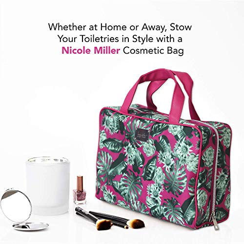 Nicole Miller Makeup Bag, Travel and Toiletry Bag, Large Cosmetic Bag with Zippered, Transparent Pockets and Handles, Foldable Makeup Bag for Home and Travel (Hot Pink & Green Leaf Print) 5 Nicole Miller Makeup Bag, Travel and Toiletry Bag, Large Cosmetic Bag with Zippered, Transparent Pockets and Handles, Foldable Makeup Bag for Home and Travel (Hot Pink & Green Leaf Print)