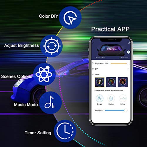 DAYFULI Interior Car Lights, Car Interior LED Strip Lights with Remote and APP Controller, 2 in 1 Line Design 4 PCS 48… - Image 4