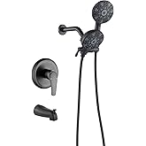 Tub and Shower Faucet Set Complete Dual Shower Head and Handheld 2 in 1 Combo Set Shower System with Tub Spout Tub and Shower Trim Kit Matte Black