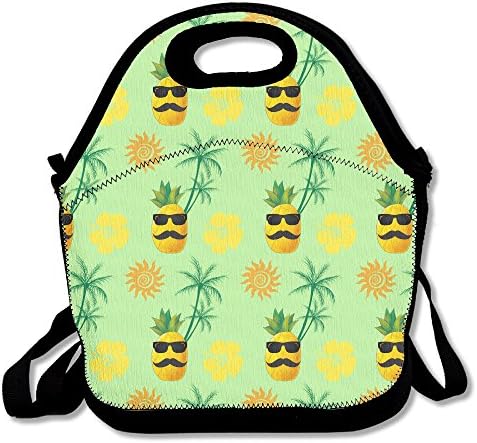 Coconut Trees Hibiscus Sun Pineapple Sunglass Waterproof Lunch Tote Bag Portable Picnic Lunch Box Food Container