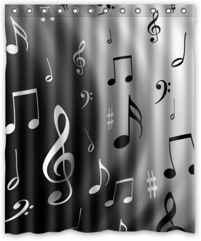 JackieTD Fashionable Music Lovers Musical Notes Pattern Waterproof Polyester Fabric Shower Curtain 72"X80"