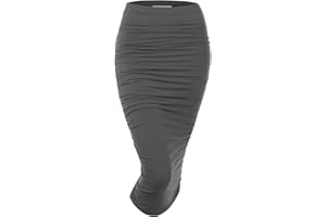 DOUBLJU Slim Fit Ruched Pencil Skirts for Women High Waisted Elastic Band Bodycon Shirring Skirt with Plus Size, Maxi Length