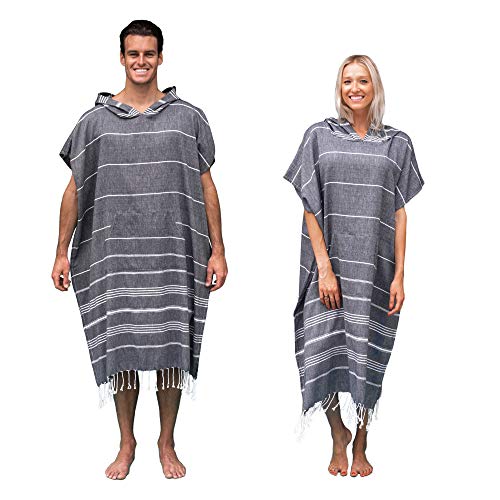 Lost & Leisure Changing Poncho Turkish Towel Robe (Large, Large Black