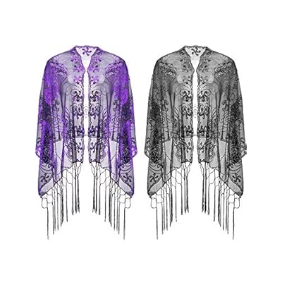 Blulu 2 Pieces Evening Shawl Sequin Cape Shawl with Tassel Women's 1920s Scarf for Wedding Evening Party Dress Blulu 2 Pieces Evening Shawl Sequin Cape Shawl with Tassel Women's 1920s Scarf for Wedding Evening Party Dress
