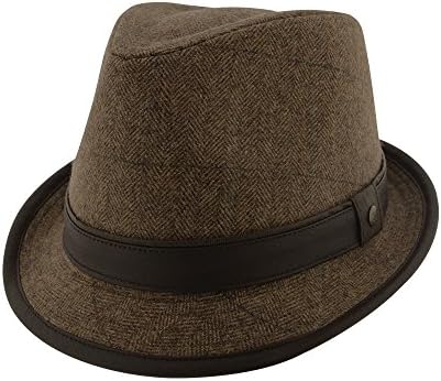 Ladies Wool Blend Herringbone Chocolate Warm Winter Fedora
