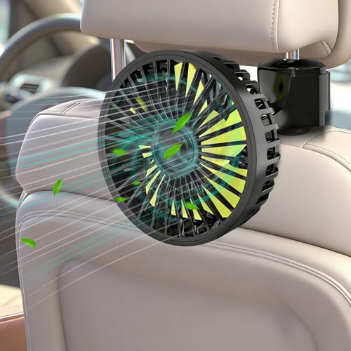 Qidoe USB Car Fan for Rear Seat and Kids with 3 Speeds and 360° Rotation Compatible with Cars, SUV, Truck, Caravan, Boat, Motorhome