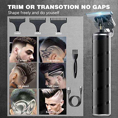 Electric Hair Clippers for Men, Professional Barber Haircut Kit Zero Gapped Beard Trimmer, Cordless Rechargeable T-Bladed Close Cutting Outliner Grooming Shaver Hair Clippers for Baldheaded