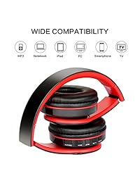 Dozod   Auriculares inalámbricos con micrófono y auriculares con cable, Bluetooth, plegables, para avión, viaje, PC, teléfonos móviles, color rojo