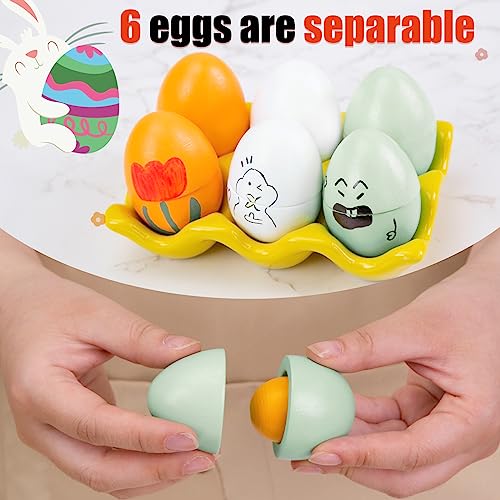 3 otters 12PCS Wooden Egg Toys, Play Eggs for Kids Pretend Play Food Set Cutting Food Toys Easter Eggs for Toddlers 3+