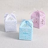 JoinwinNew Design 50 Pack Cross Laser Cut Favor Box Christening Baby Shower Bomboniere with Ribbons Party Favors (Pink)