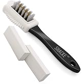 Suede Brush and Eraser Kit &ndash; 4-Way Nubuck Cleaner with 2 Erasers | Suede shoe brush &amp; suede cleaner &mdash; rubber bristles, welts, nylon/brass lift dirt from shoes, boots, bags &amp; purses