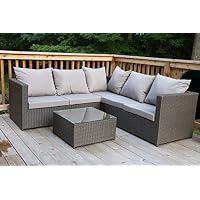 Sale Merax 4 Pcs Patio Furniture Set Outdoor Wicker Garden Furniture Set With Beige Cushion Brown Sofa Cushioned Seat Wicker