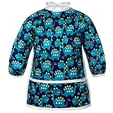 Pikababy Long Sleeved Bib Waterproof Bibs with Pocket - 6 to 24 Months Baby Girl and boy Colors (Blue Dinosaur)
