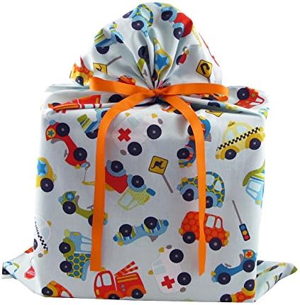 Reusable Gift Bag with Cars and Trucks (Large 20 Inches Wide by 27 Inches High)