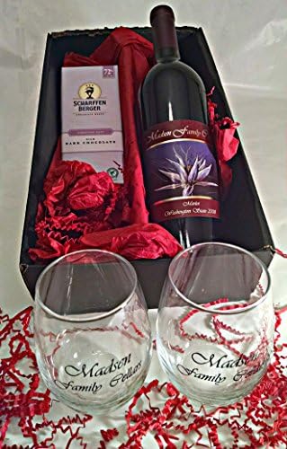 Madsen Family Cellars Merlot and Scharffen Berger Chocolate Gift Set with 2 Wine Glasses, 2 x 750 mL