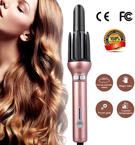 Automatic Curling Iron Hair Curling Wand 360° Rotating Curling Iron Ceramic Hair Curler Professional Wave Curling Iron Instant Curler, Rose Gold