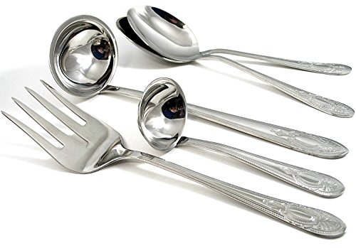 Italian Collection 'Dominion' 65-Pc Premium Silverware Flatware Serving Set, Dining Cutlery Service for 12, 24K Gold Plated 18/10 Stainless Steel Hostess Serving Set in a Chest