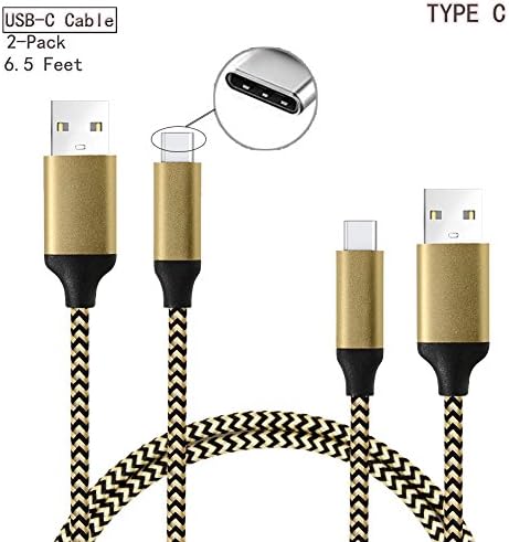 USB Type C Cable 6.5 Feet, 2 Pack Nylon Braided Charging and Data Cord for Nexus 6P,Nexus 5X,Lumia 950/950XL,12 Inch Apple MacBook Pixel C Nokia N1 (Gold )