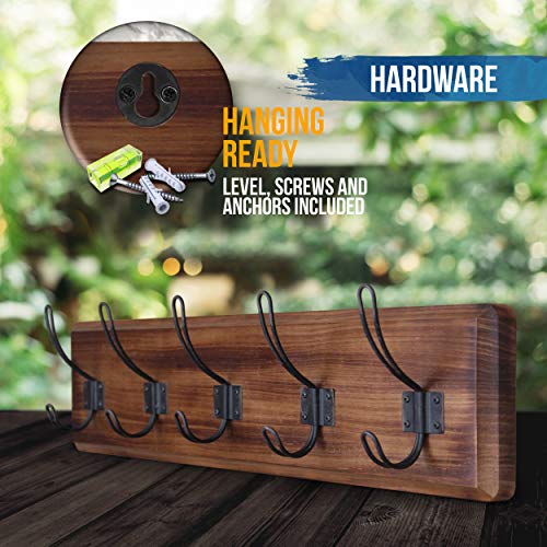 Rustic Coat Rack with 5 Hooks Rustic Brown Wall Mounted 24" Coat Rack