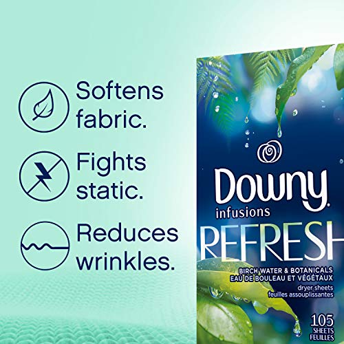 DOWNY INFUSIONS DRYER SHEETS LAUNDRY FABRIC SOFTENER, REFRESH, BIRCH WATER & BOTANICALS, 200 COUNT