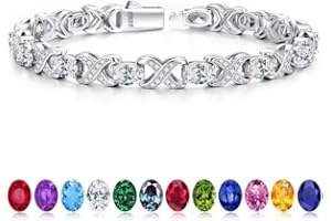 Iefil Christmas Gifts for Women Wife - Oval Birthstone Tennis Bracelets for Women, Unique X O Design Fine Jewelry Anniversary Birthday Gift 925 Sterling Silver Birthstone Jewelry for Mom Girlfriend