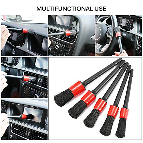 Auto Detailing Brush Set, Car Cleaner Brush Set for Cleaning Wheels,Engine,Air Vents,Leather, 5 Pack Boar Hair Car Interior Wash Detailing Brush for Motorcycle Automotive Cleaning Wheels, Dashboard