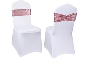 Eternal Beauty 10 Pack Sequin Chair Sashes Glitter Band Fuchsia Pink Chair Sashes for Wedding Folding Chairs Decoration