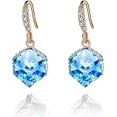 Austrian Crystal Cube Drop Dangle Earrings for Women 14K Gold Plated Hypoallergenic Jewelry