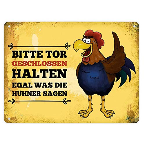 UBVV Hühner Schild,Hühnerstall Zubehör,Gartenschilder mit Sprüchen,Metallschild mit Hahn: Bitte Tor geschlossen halten…