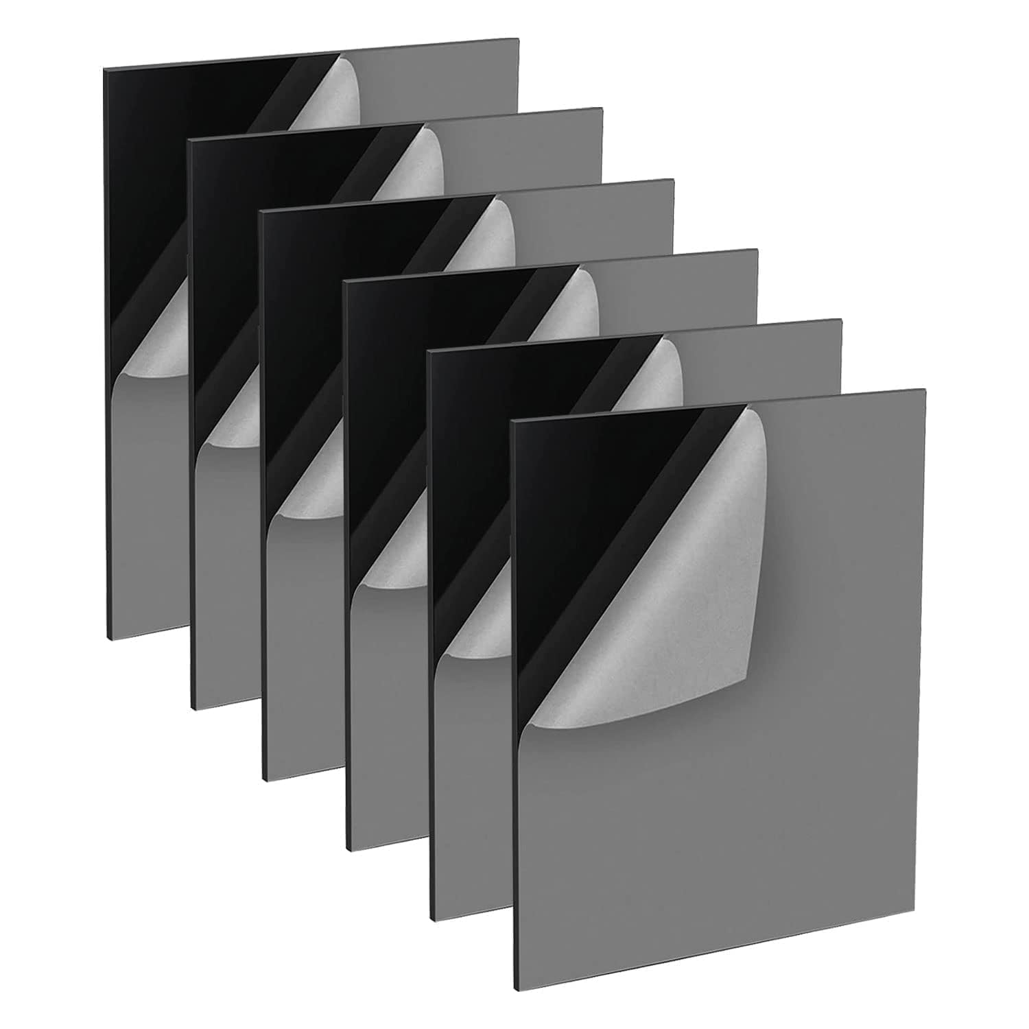 QEEYON 6 Pcs Black Acrylic Sheets, 1mm Black Gloss Acrylic Plastic Sheet Panel with Protective Paper for Sign DIY Craft Cutting Painting Photography Display Stand (A4,29.7x 21cm)