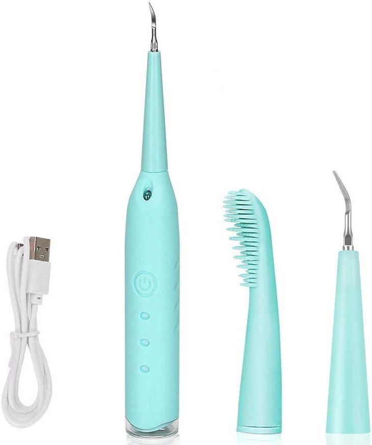 Electric Dental Calculus Remover Tartar Scraper Tartar Cleaning for Teeth Cleaning with 3 Clean Tips IPX6 Waterproof with LED Light,Charged with USB (Blue-2)
