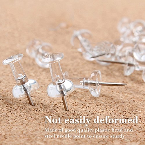 Push Pins Clips,Thumb Tacks for Cork Board Map, Transparent Clear Pins Bulk with Plastic Head,200Count,9/10Inch Steel Point Decorative for Wall Travel World Map - Thumbnail 2