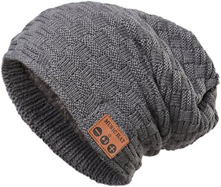 pokevi Wireless Bluetooth Music Smart Headphone Headset Speaker Warm Winter Beanie Hat Knit Cap,Built-In Mic (HW-Grey)
