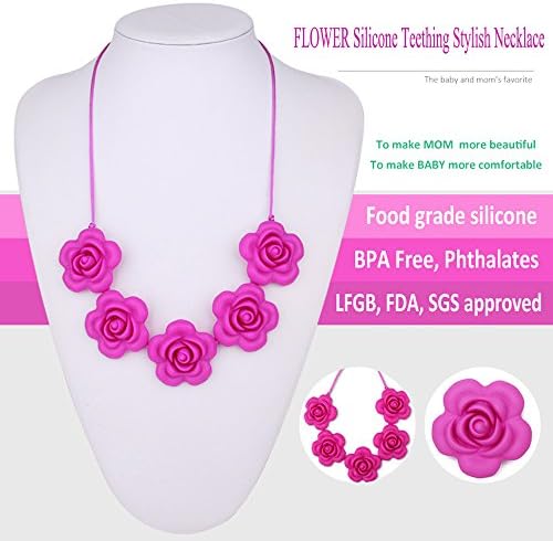 AILOVE Flower Silicone Teething Classic Necklace for Moms and Babies Safety BPA Free 100 % FDA Approved Non Toxic Baby Teether Gift Easy to Clean Stylish&amp;Natural