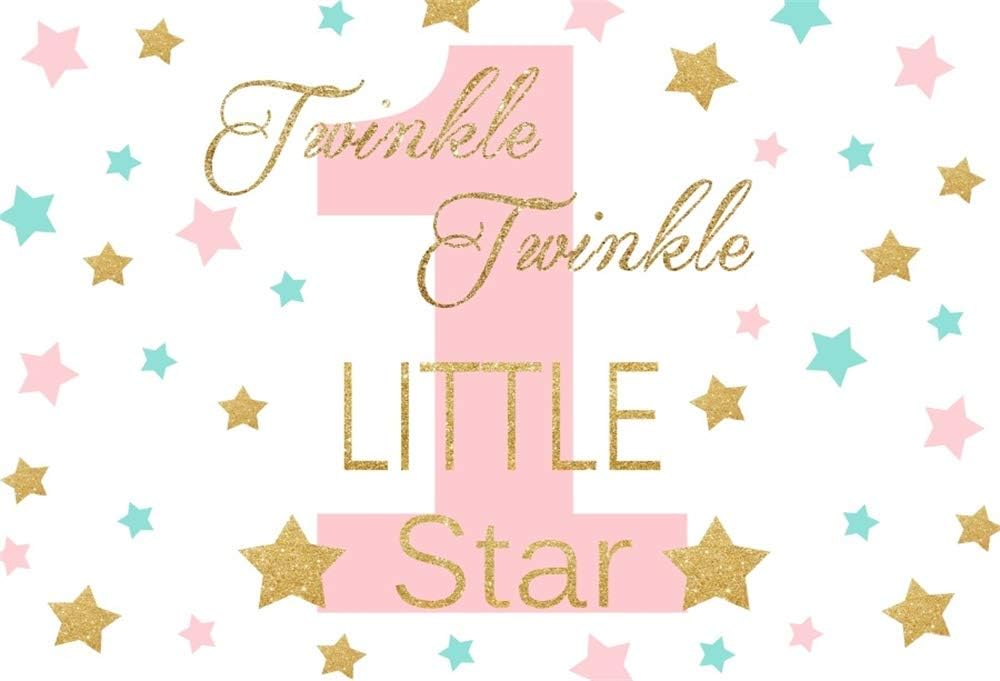 YongFoto 5x3ft Photography 1st First Birthday Photo Backdrop Twinkle Little Star Golden Sequins Stars One Year Celebration Background Party Banner Cake Dessert Table Photo Stuido Props
