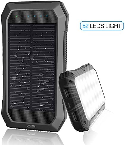 Solar Charger with Strong LED Flashlight, 10000mAh Solar Phone Charger with Dual USB Port, Outdoor Portable Solar Power Bank Built-in Strong 52LED Flashlight for Camping, Travelling &amp; other Activities