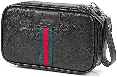 Genuine Leather Pipe Pouch Bag Pipe Tool Lighter Holder Pocket for 3 Tobacco Pipes and Other Accessories