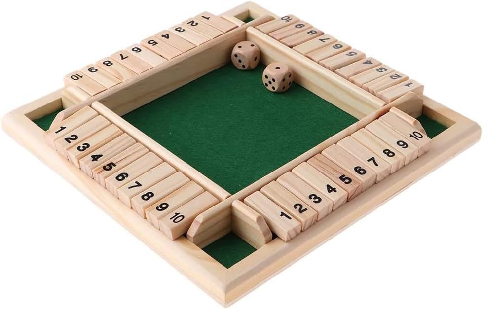 POFET Wood Deluxe 4 Sided 10 Number Shut The Box Dice Board Game For Kids Adults Strategy Traditional Wooden Game Set - Image 5