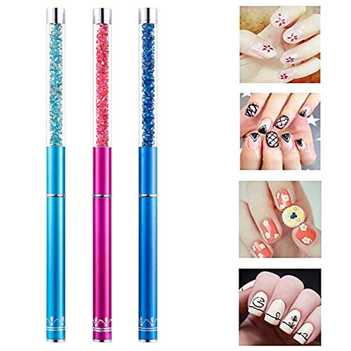 BKpearl 14 Pieces 3D Nail Art Brushes, Nail Liner Ombre Brush Nail Painting Design Pen Brushes Dotting Tools Set Acrylic Rhinestone Handles Nail Art Pens