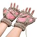 Women Bear Plush Cat Paw Half-Cover Fingerless Gloves Soft Thick Winter Mittens