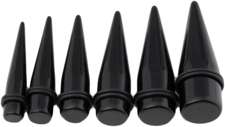 JOVIVI 10-20mm Acrylic Spike Rivet Taper Ear Expander Stretchers Plug Piercing Kit 6pcs, Black, 6 Count (Pack of 1)