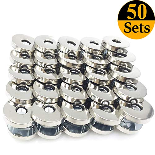 BALABALA 50 Sets 18mm Silver Tone Magnetic Buttons Snap Clasps for Handbag Purses Bags Clothes Leather Sewing Craft DIY