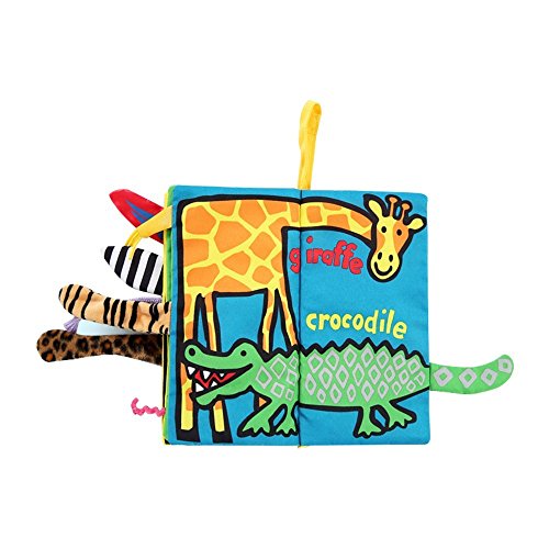 LOHOME Soft Cloth Books - Non-Toxic Fabric Baby Early Education Toys Activity Crinkle Animals Cloth Book for Toddler, Infants and Kids - Perfect for Baby Shower (Jungly Tails.)