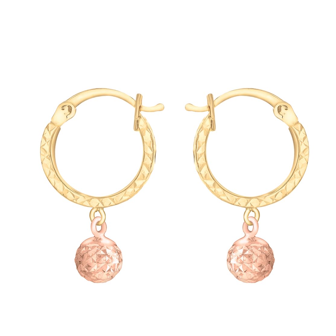 CARISSIMA Women's 9ct 2-Colour Gold Diamond Cut Hoop and Ball Earrings