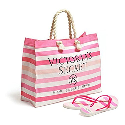 Victoria s secret striped canvas tote & flip-flops …