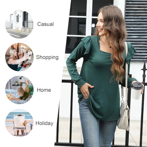 ADDTOO WOMEN’S 2024 FALL TUNIC TOPS RUFFLE SLEEVE BLOUSE CASUAL SQUARE NECK TSHIRT M